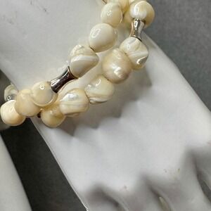 Baroque Pearl or Shell Bead Bracelet Unknown Irregular Organic Look‎ Boho Chic